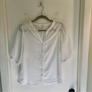 beachlunchlounge, White Cotton Short Sleeve Blouse, Romantic, Boho, Size M